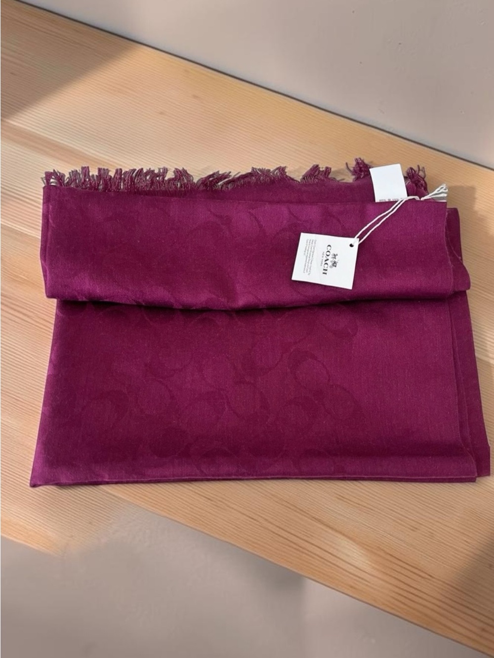 Coach BIAS Signature Jacquard Wrap in Deep Raspberry - Picture 2 of 9